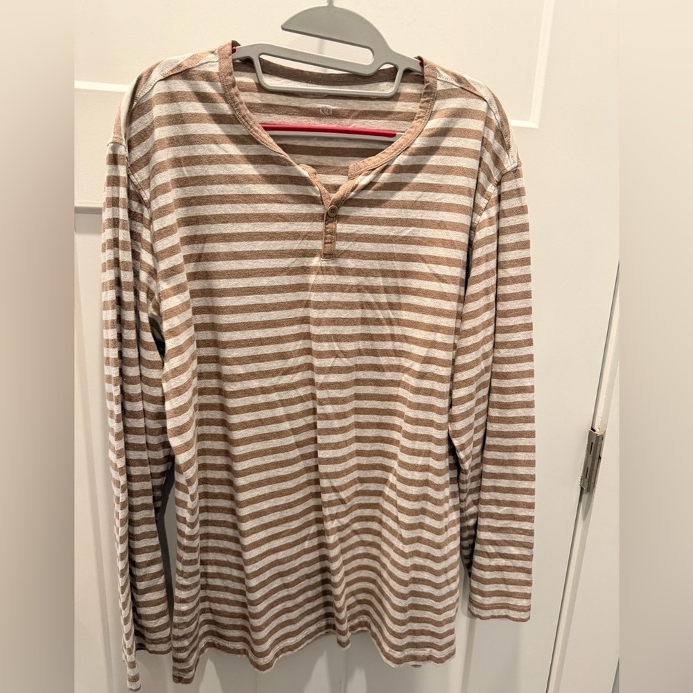 DAVID ARCHY Men’s Large Striped Long Sleeve Henley 100% Cotton